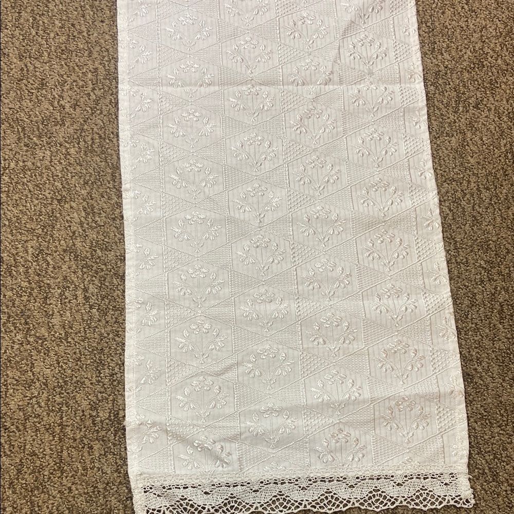 Vintage White Ivory Lace Table Runner Size 42”x15/5